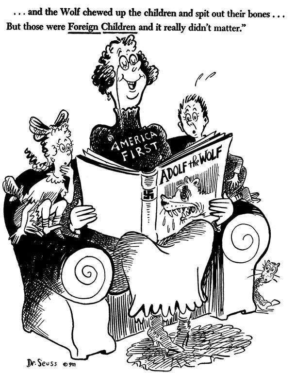 1941 Dr Seuss cartoon illustrating the U.S. stance denying Jews safe haven from the Nazis.