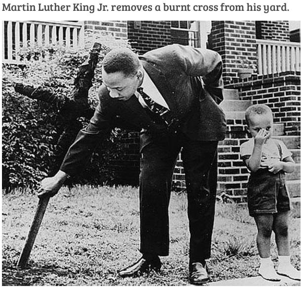 Martin Luther King removes burnt cross