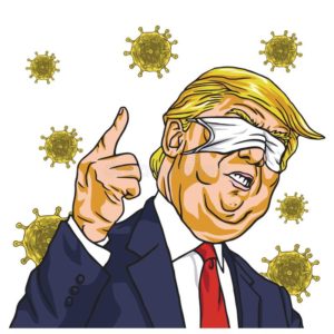 donald trump wearing corona virus mask face blinded cartoon